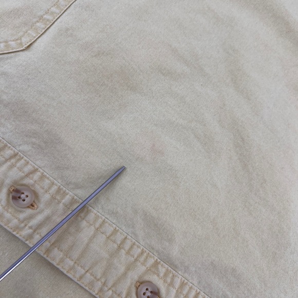 LL Bean Mens Traditional Fit Short Sleeve Button Up Shirt Khaki Tan L-Reg - Picture 5 of 8